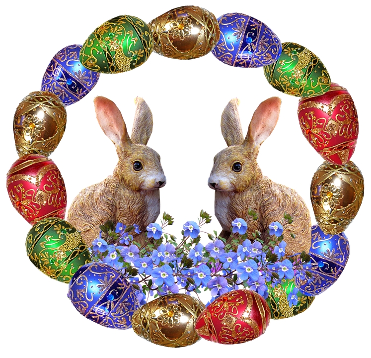 Easter Bunniesand Decorated Eggs Wreath PNG