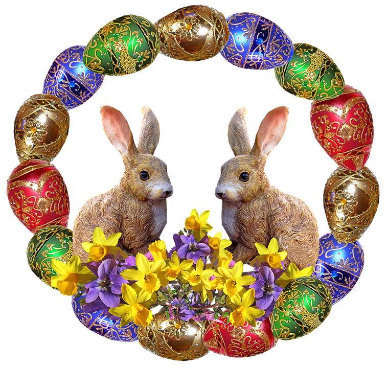 Easter Bunniesand Decorated Eggs Wreath PNG