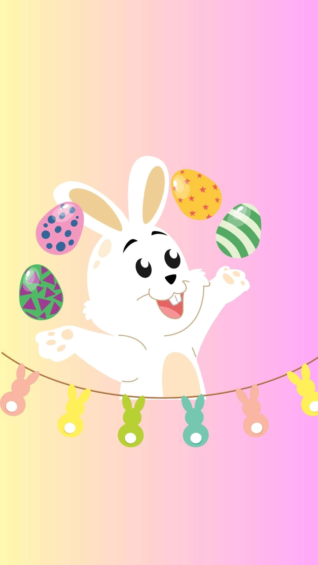 A festive Easter Bunny decorating eggs to celebrate the holiday. Wallpaper