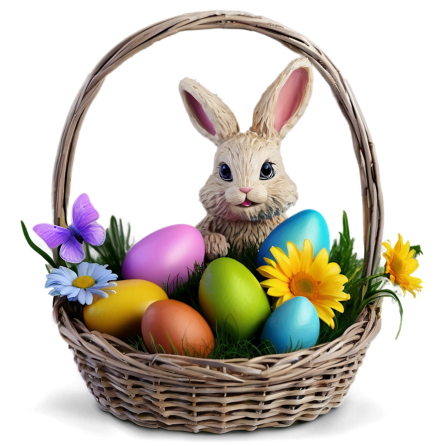 Easter Bunny And Flowers Png Brk PNG