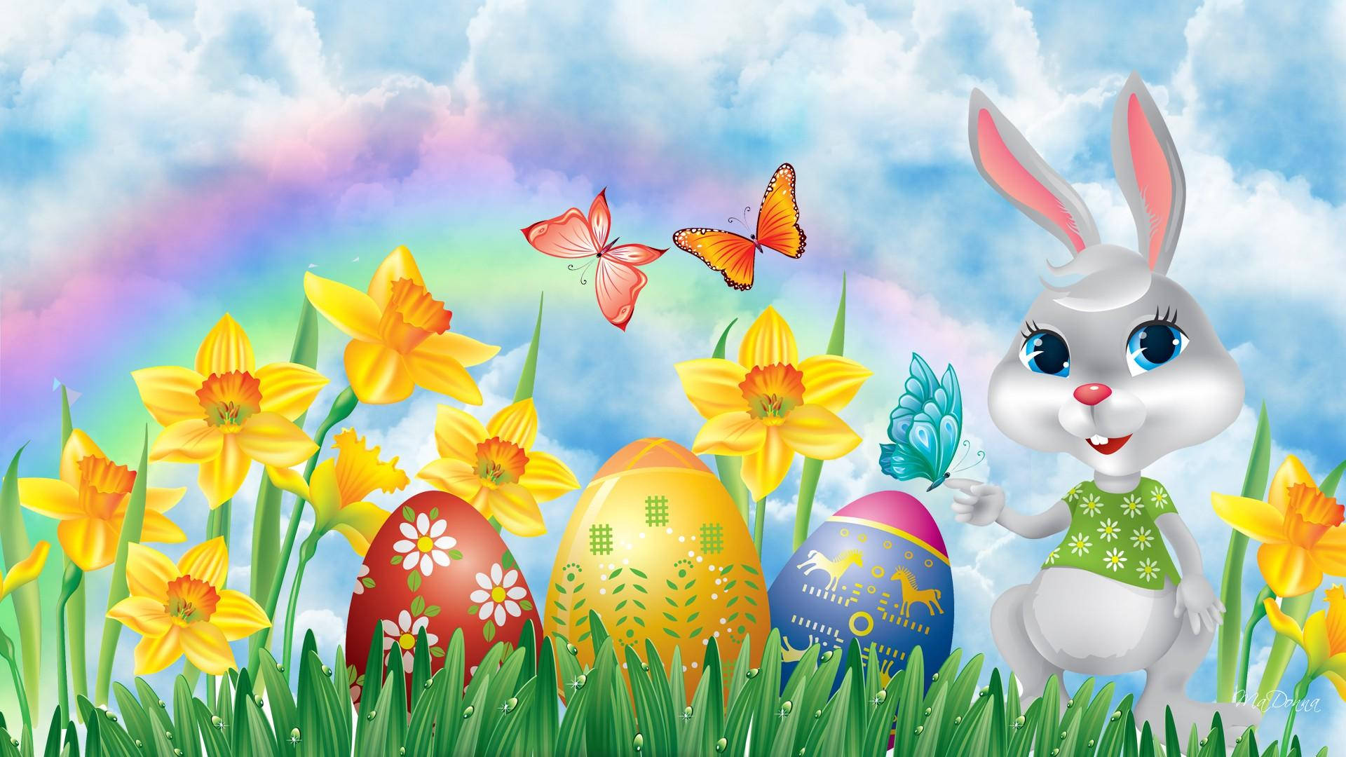 "Celebrate Easter with Bunny and Eggs!" Wallpaper