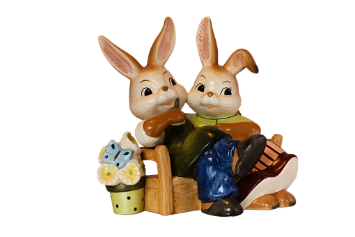 Easter Bunny Figurines Black Background PNG