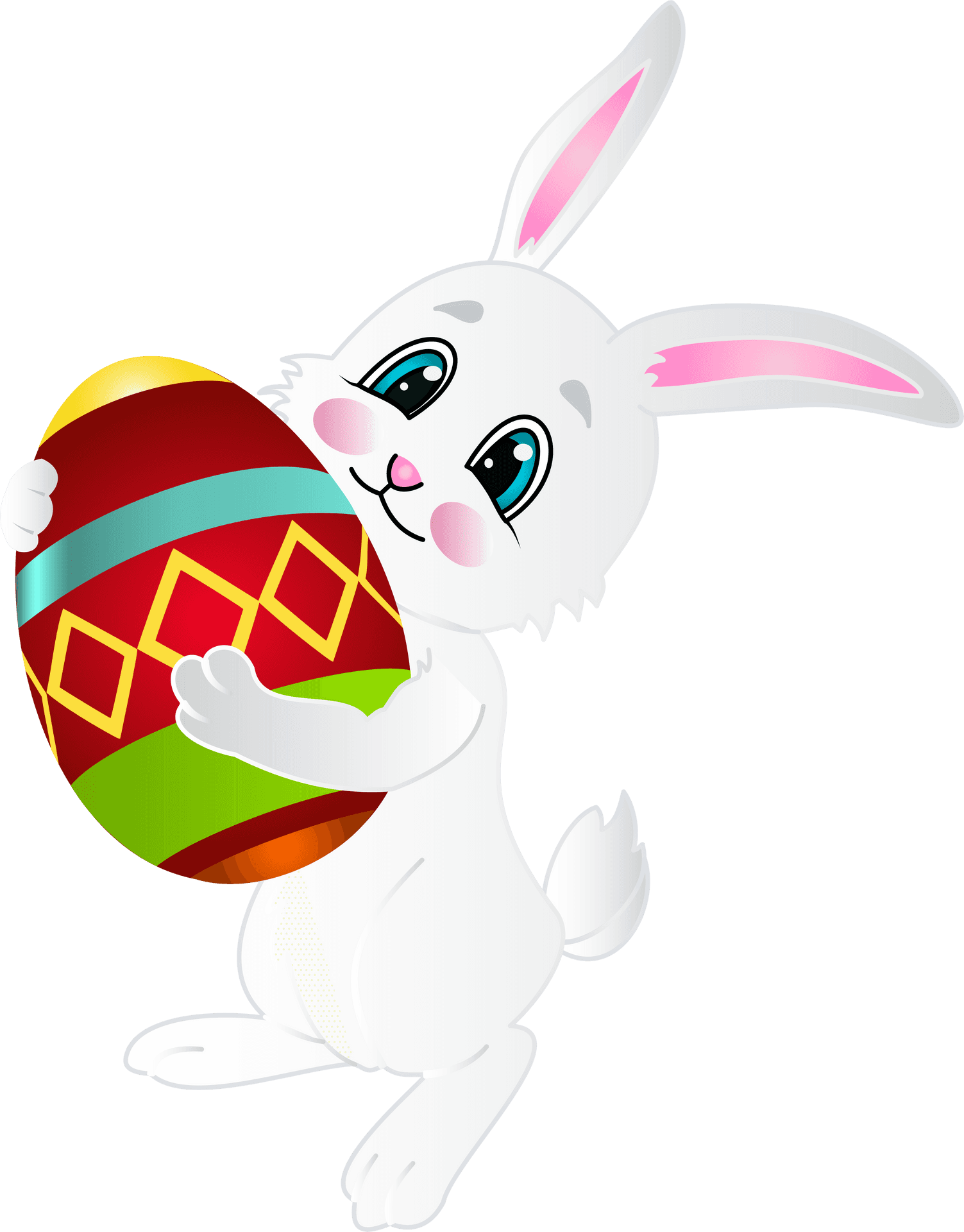 Easter Bunny Holding Decorated Egg PNG