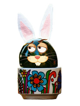 Easter Bunny Painted Eggon Stand PNG