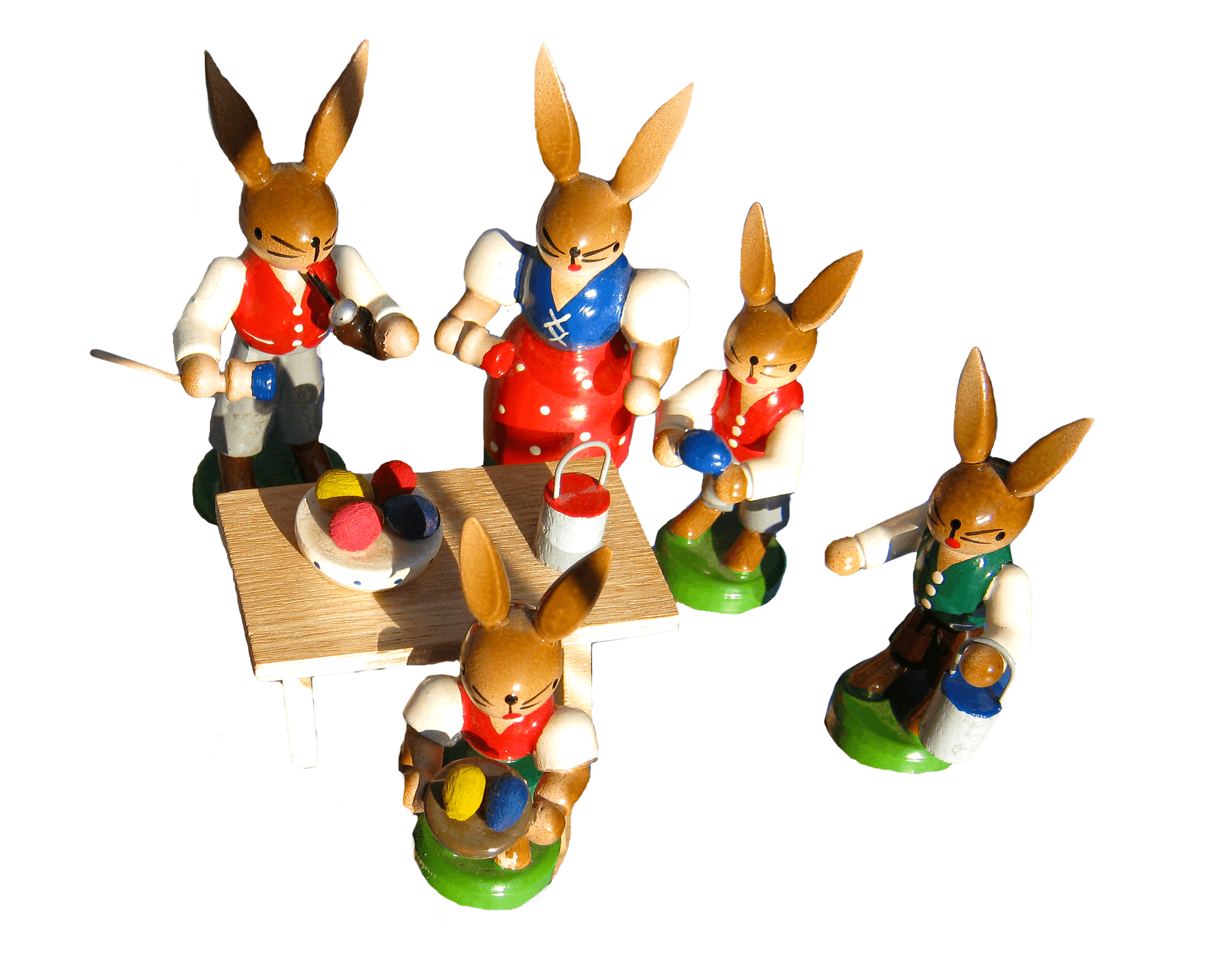 Easter Bunny Painters Wooden Figurines PNG