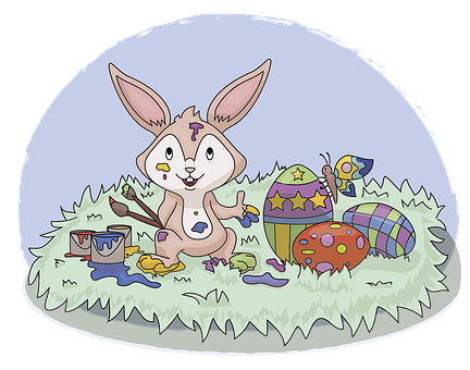 Easter Bunny Painting Eggs PNG