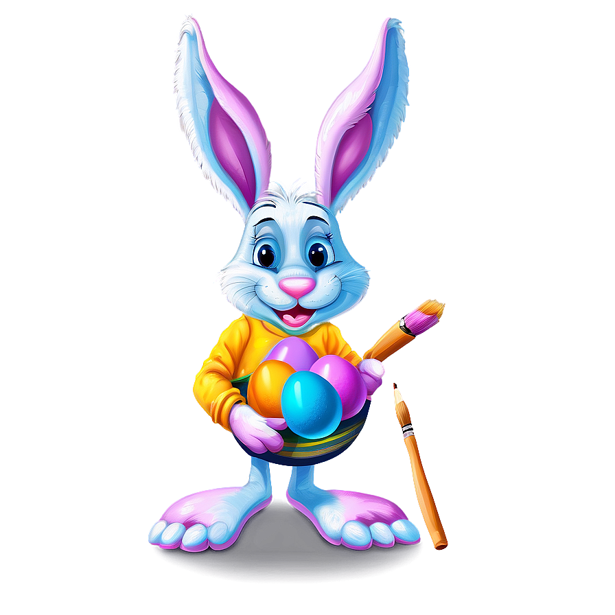 Easter Bunny Painting Eggs Png Hyg25 PNG