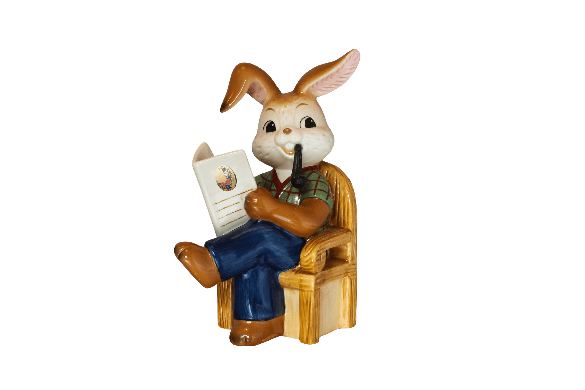 Easter Bunny Reading Book Figurine PNG