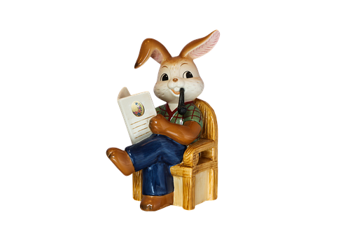 Easter Bunny Reading Figurine PNG