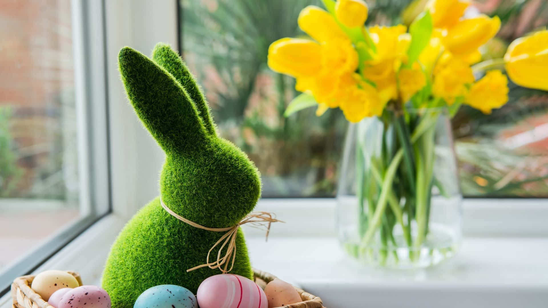 Ungigante Conejo De Pascua Mirando A Través De Unos Binoculares. Fondo de pantalla