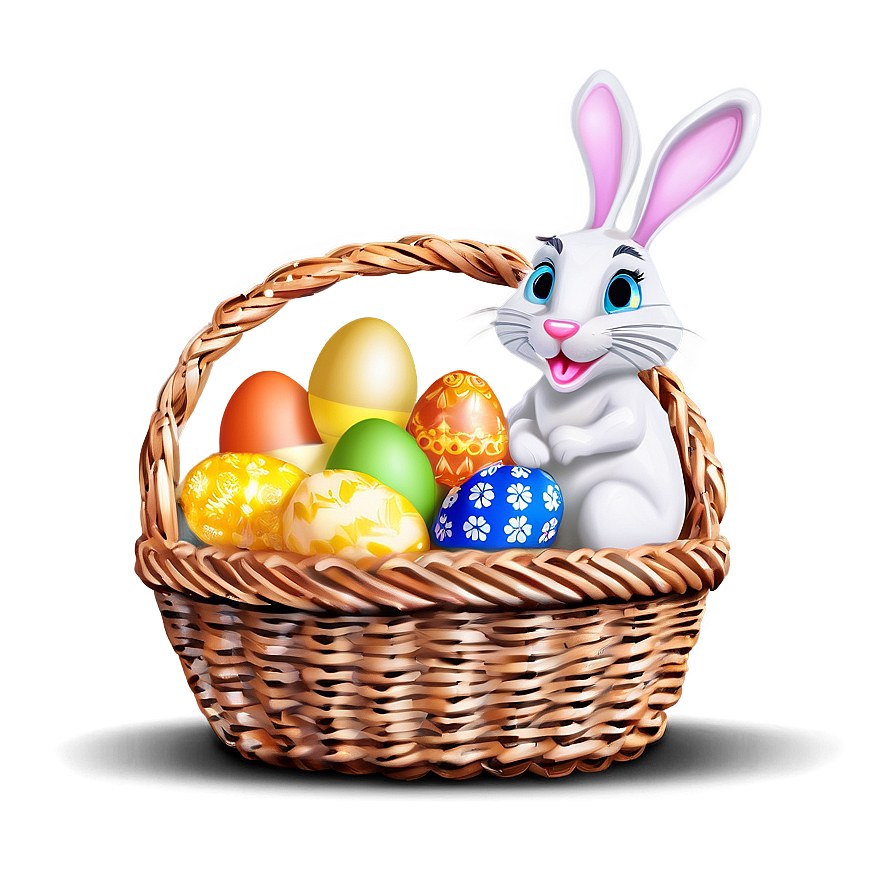 Easter Bunny With Basket Full Of Eggs Png 05232024 PNG
