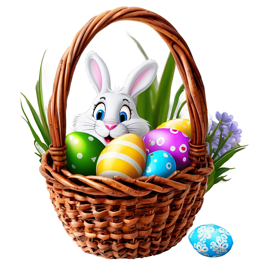 Easter Bunny With Basket Full Of Eggs Png Pyh PNG