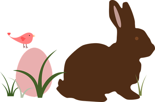 Easter Bunnyand Bird Illustration PNG