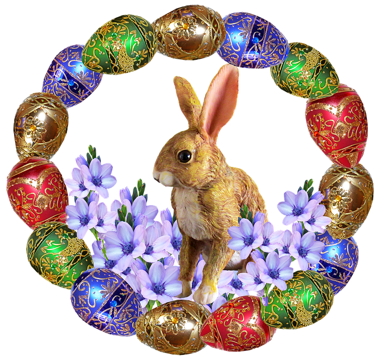 Easter Bunnyand Decorative Eggs Wreath.png PNG