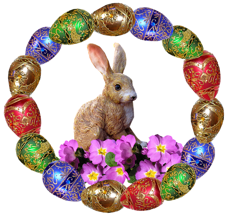 Easter Bunnyand Decorative Eggs Wreath.png PNG