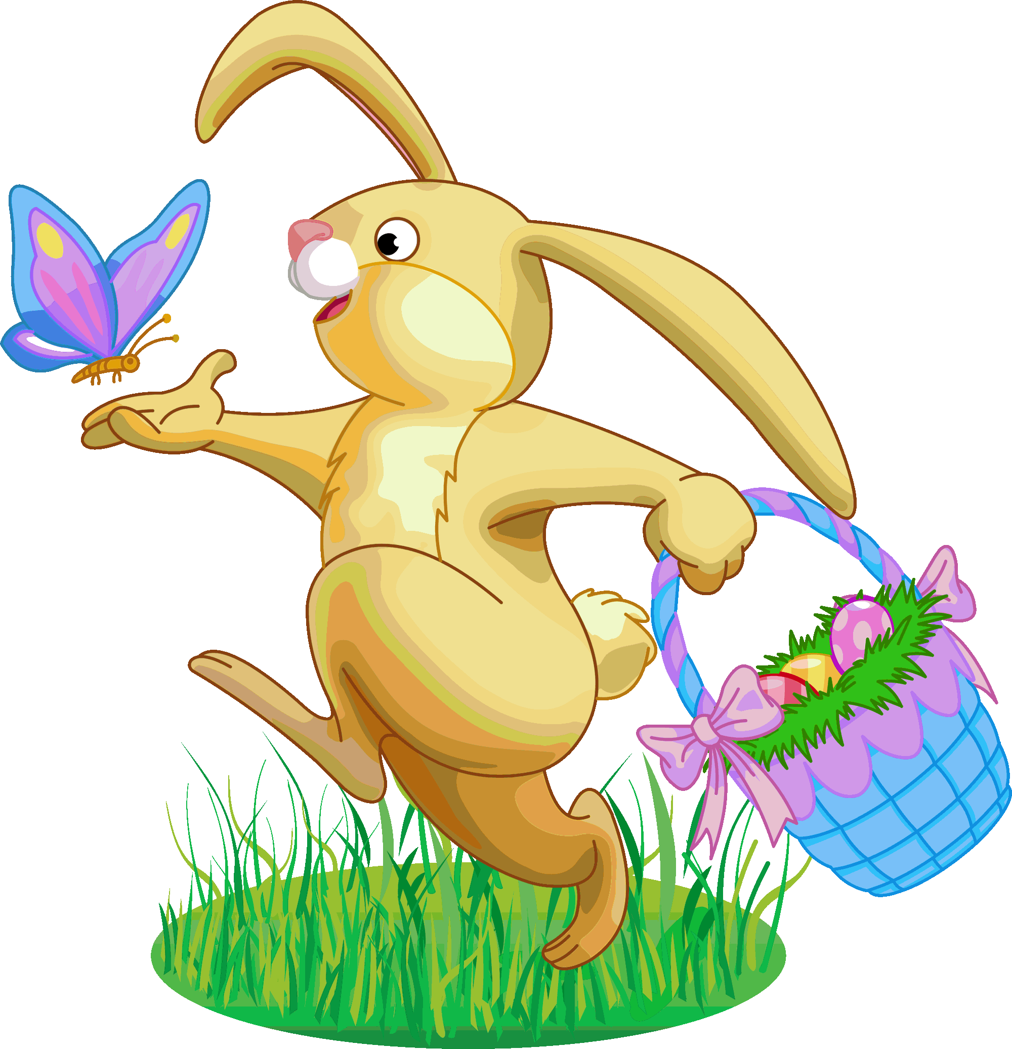 Easter Bunnywith Basketand Butterfly PNG