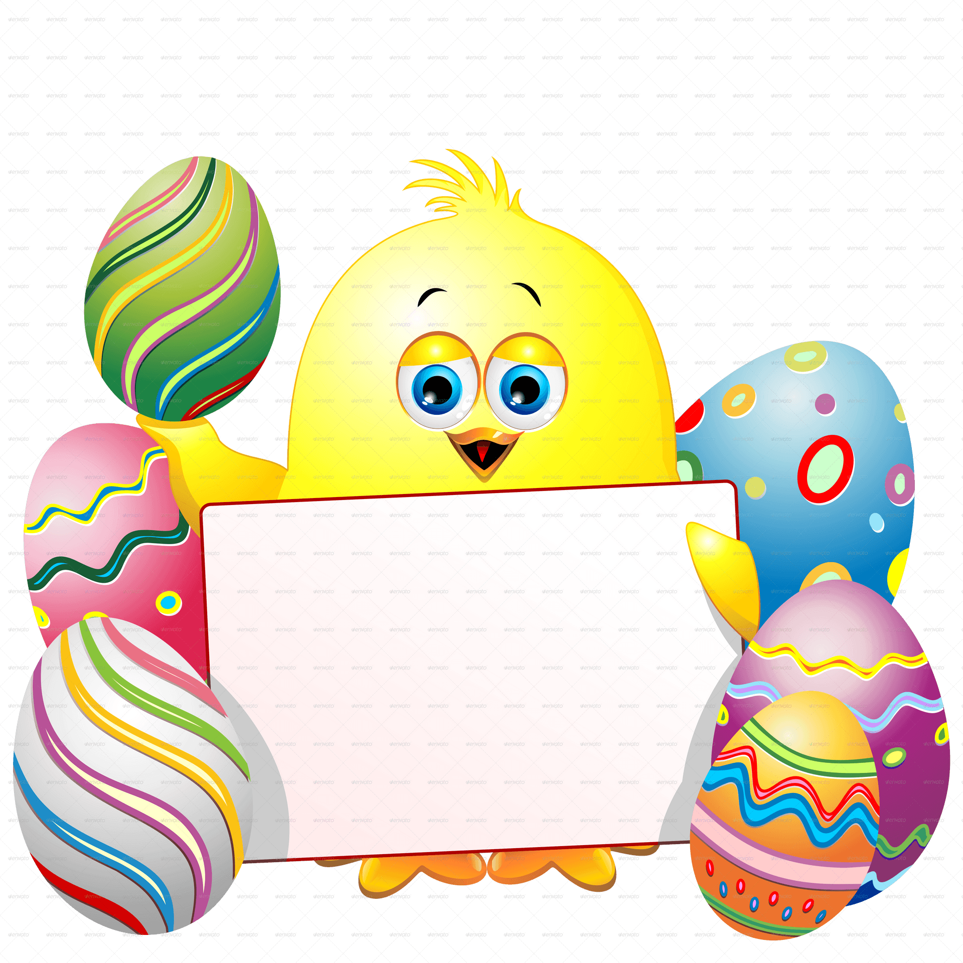 Easter Chick With Colorful Eggs PNG