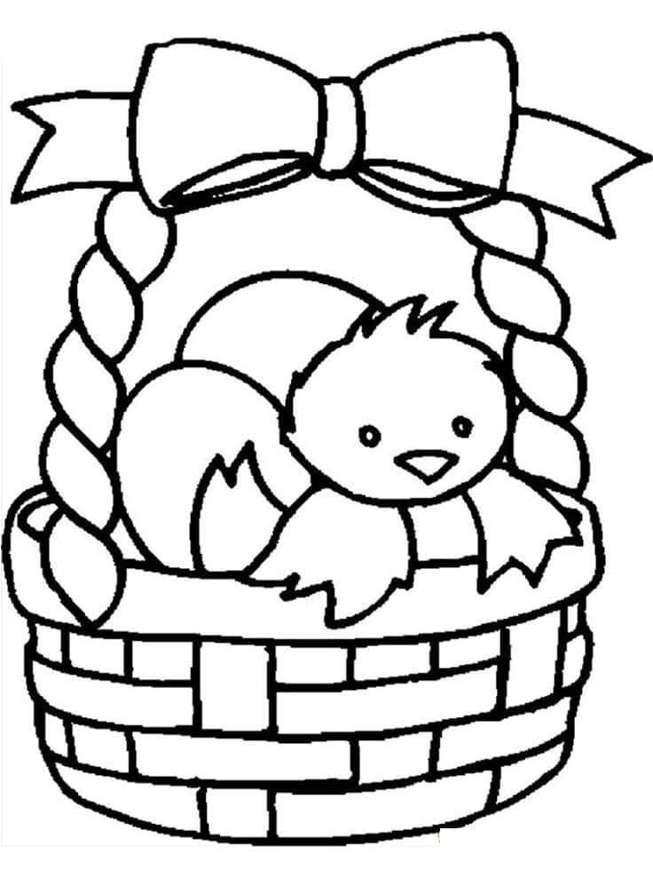 Eggs And Chick On Basket Easter Coloring Picture