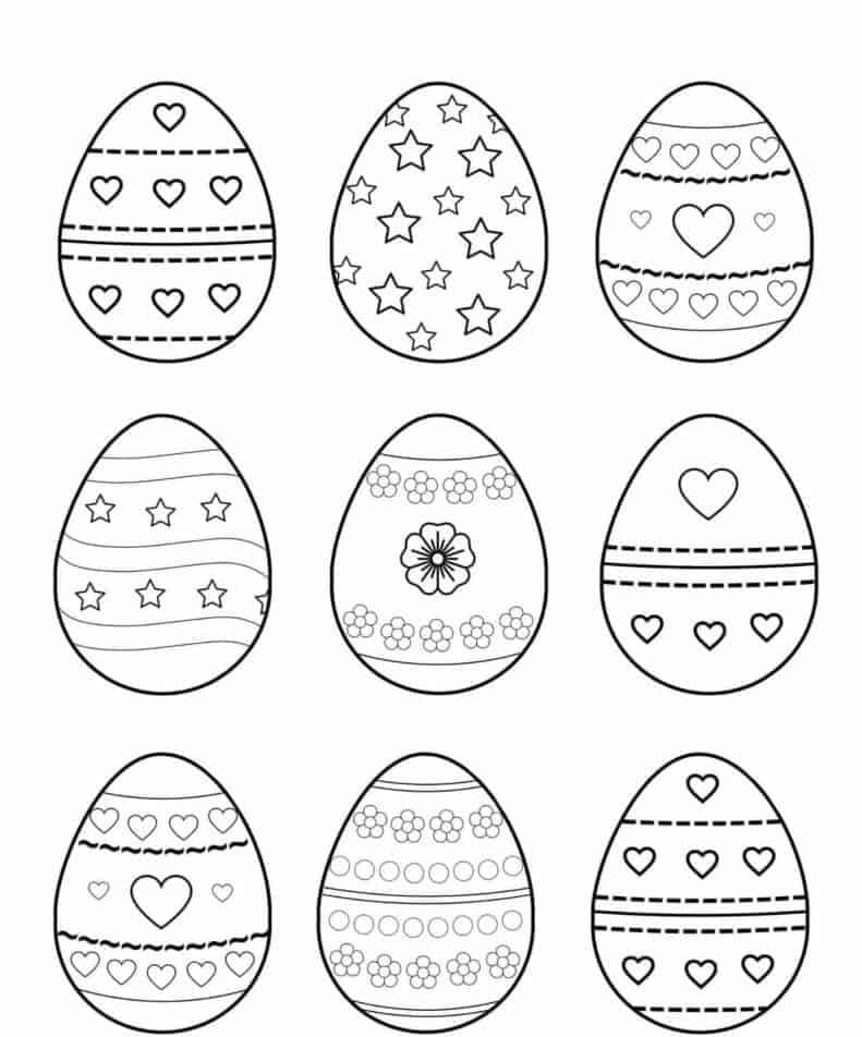 Heart Star And Flower Egg Easter Coloring Picture
