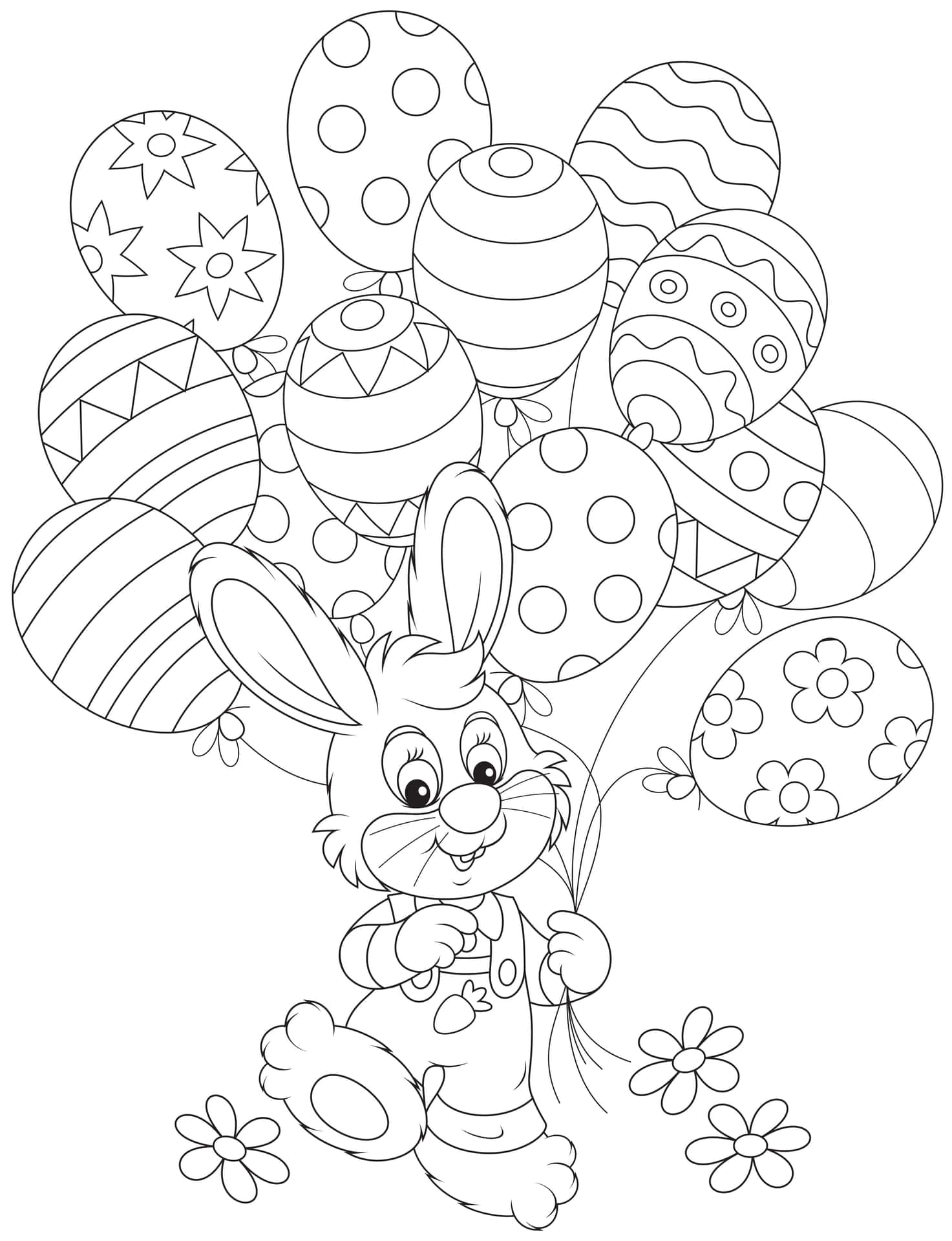 Bunny With Egg Balloon Easter Coloring Picture