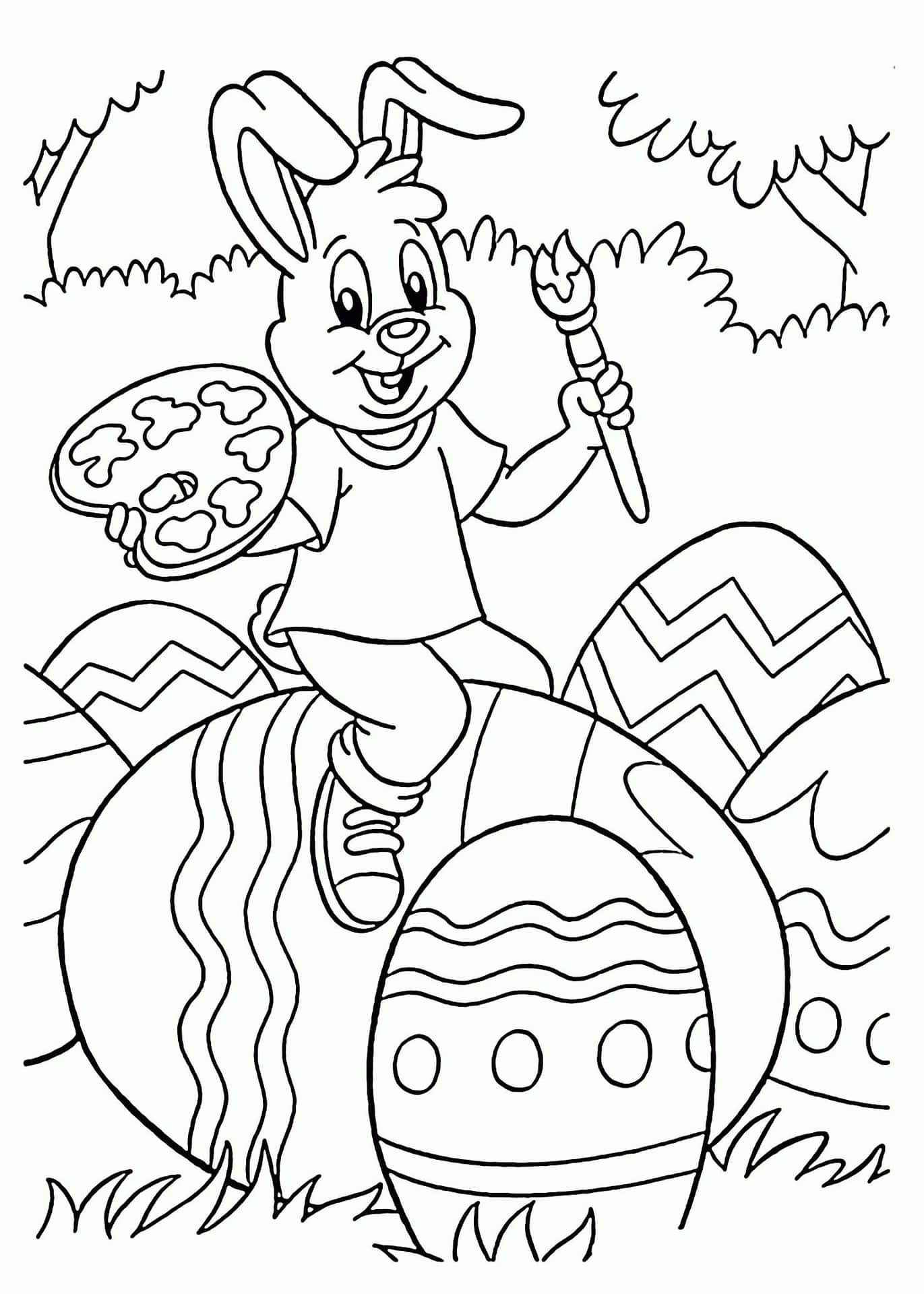 Bunny Painting Eggs Easter Coloring Picture