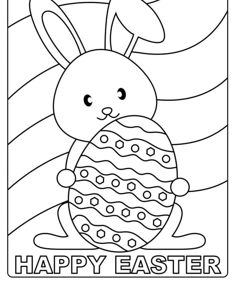 Bunny Holding Egg Happy Easter Coloring Picture