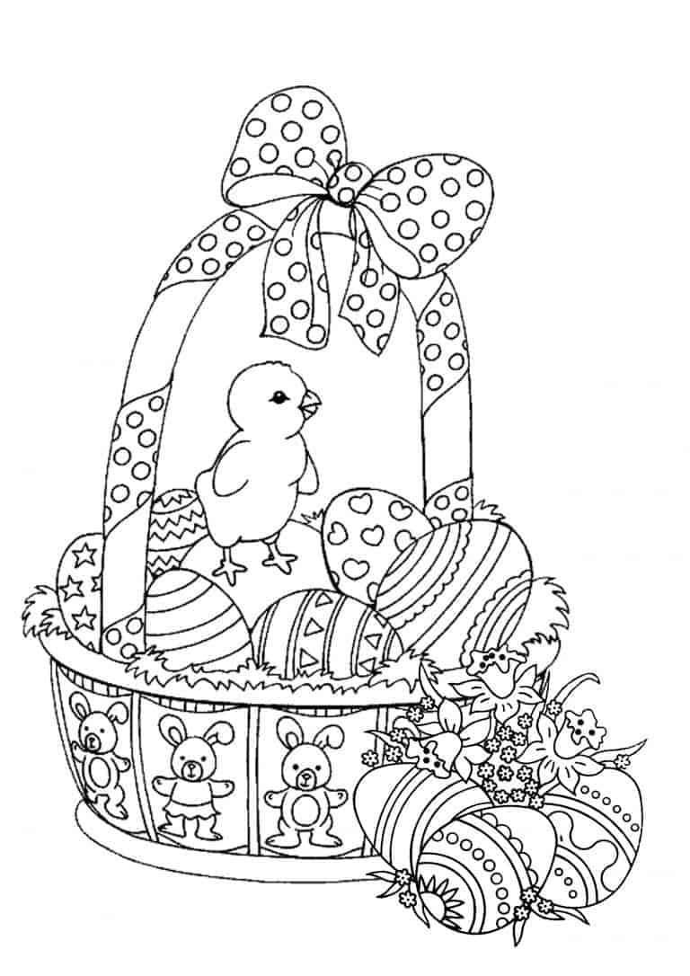 Cute Chick On Basket Egg Easter Coloring Picture