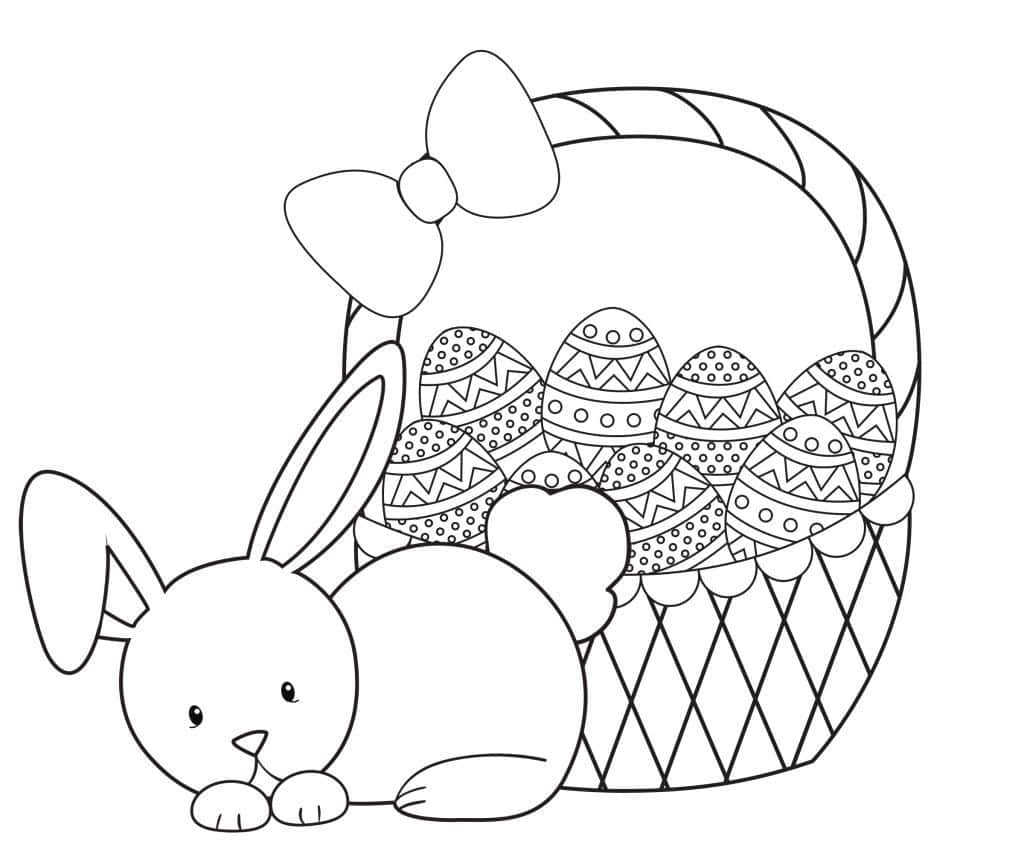 Bunny And Basket Of Eggs Easter Coloring Picture