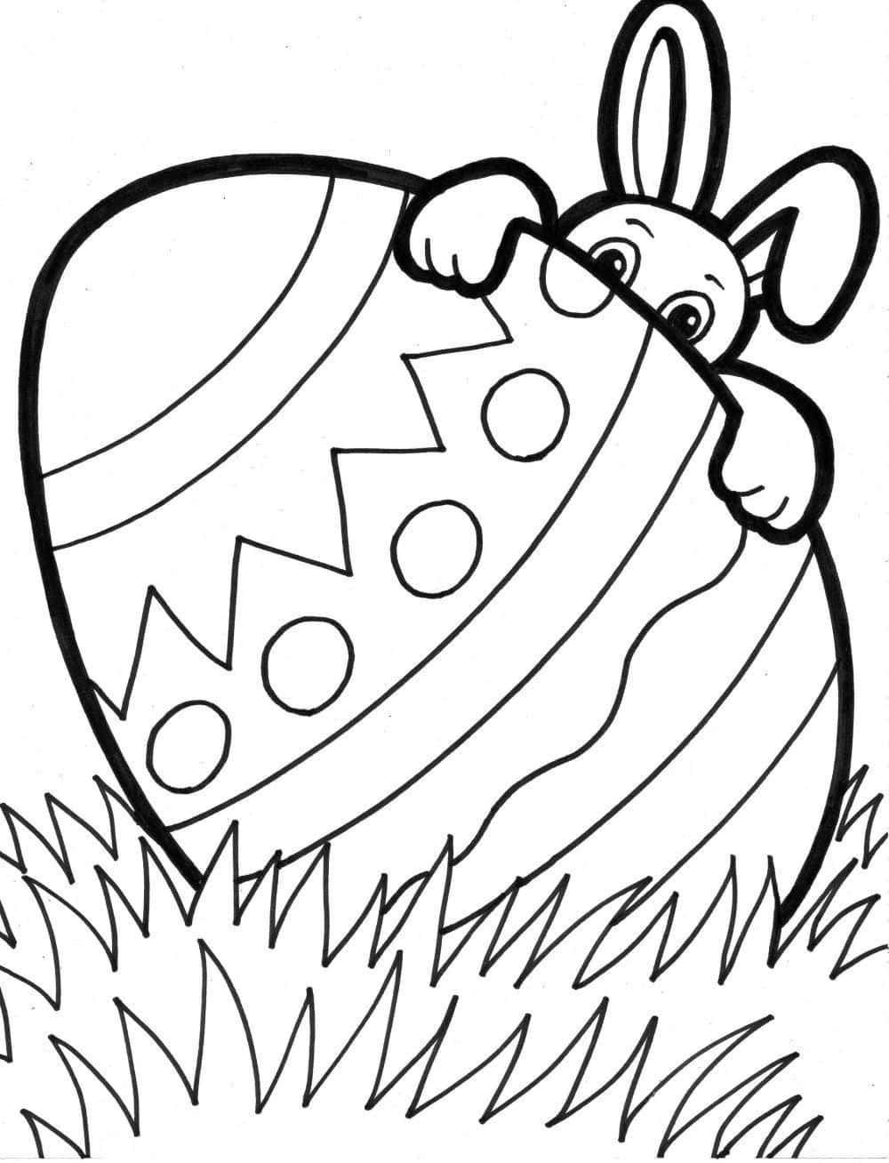 Bunny Hiding In Egg Easter Coloring Picture