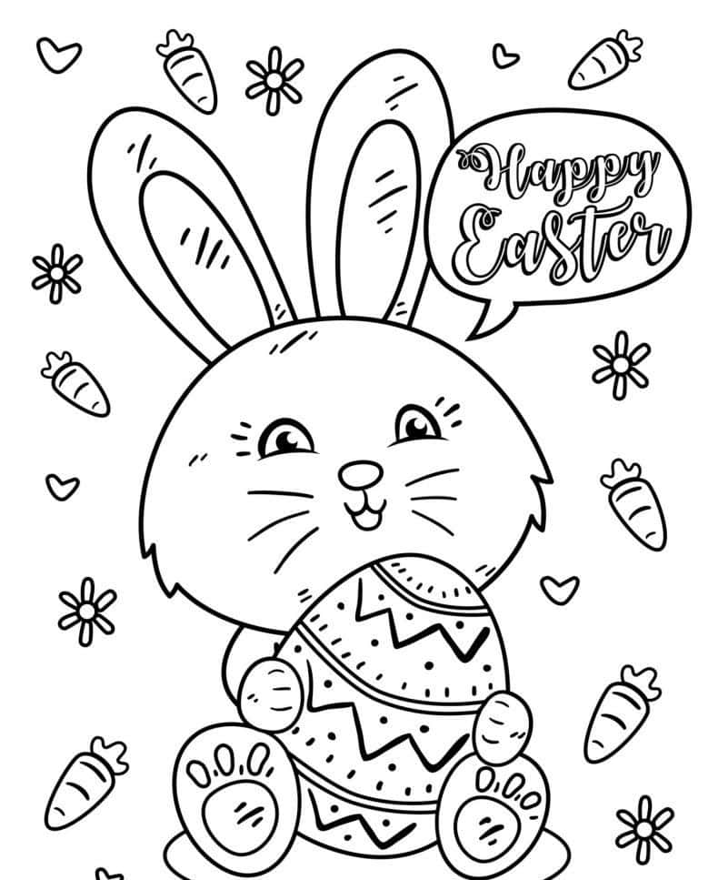 Bunny Happy Easter Coloring Picture