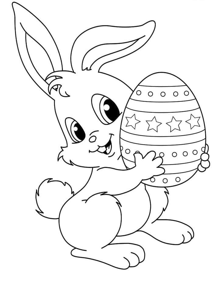 Bunny Lifting Egg Easter Coloring Picture