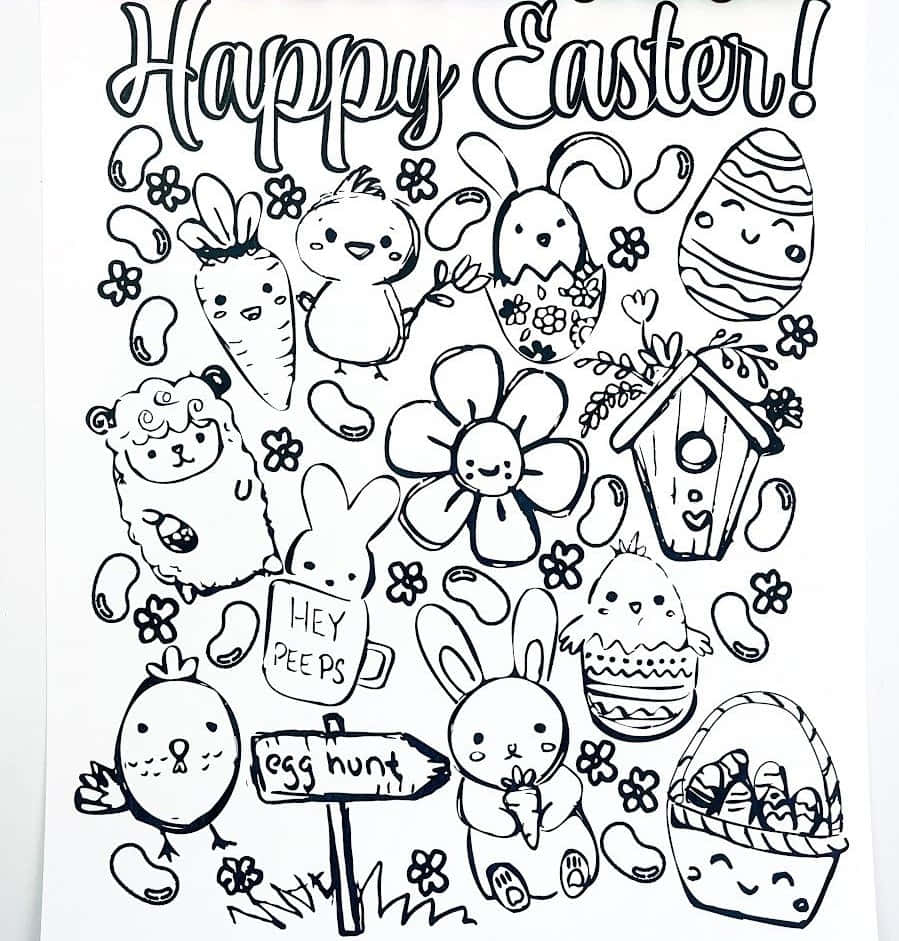 Doodle Happy Easter Coloring Picture