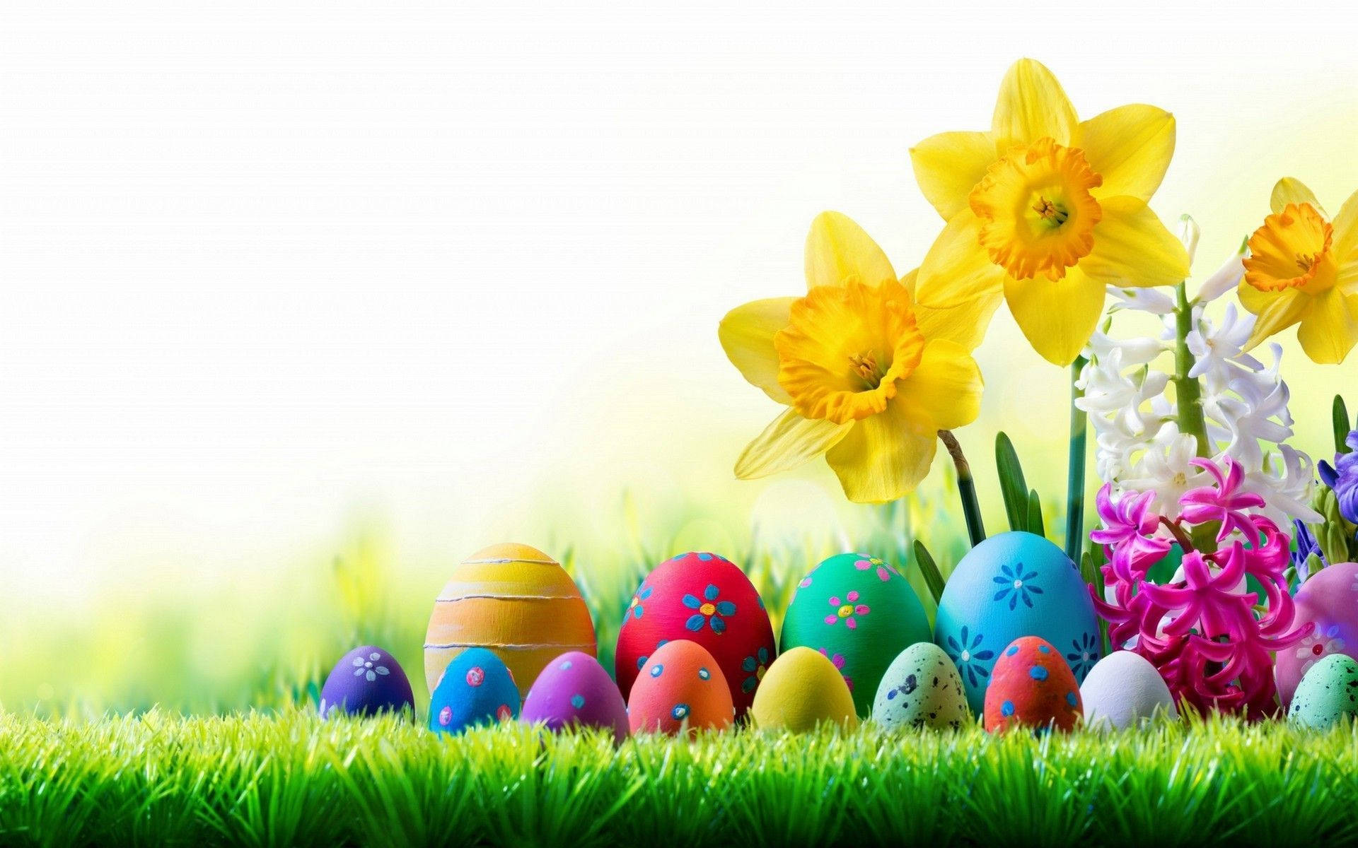 Easter Desktop Background With Painted Eggs Wallpaper