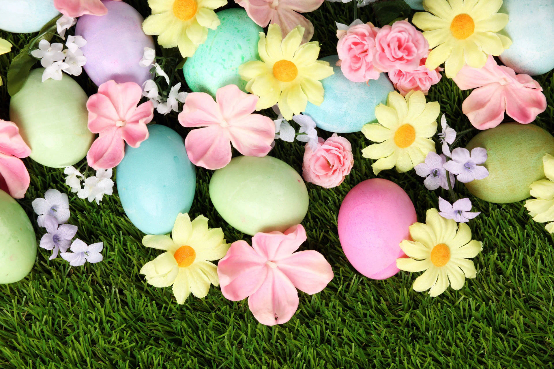 Easter Desktop Flowers And Eggs Wallpaper