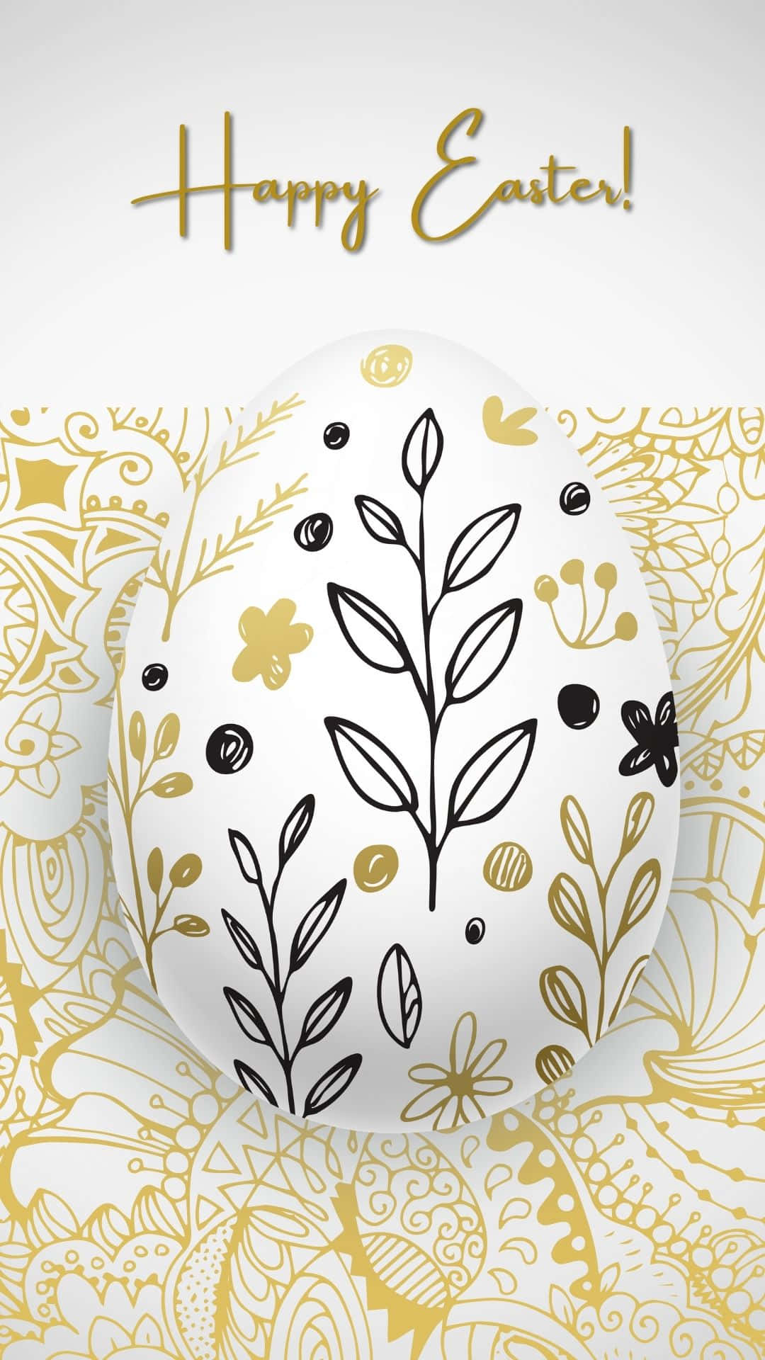 Easter Egg With Hand Painted Leaves Background
