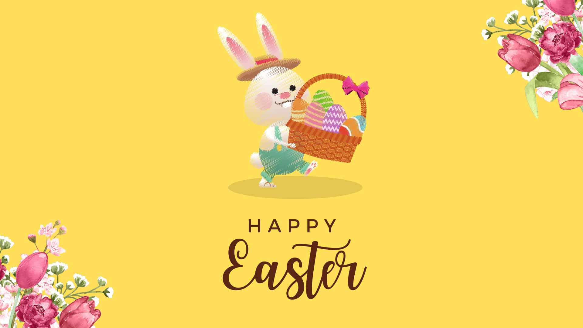 Bunny Holding Basket Of Easter Eggs Background