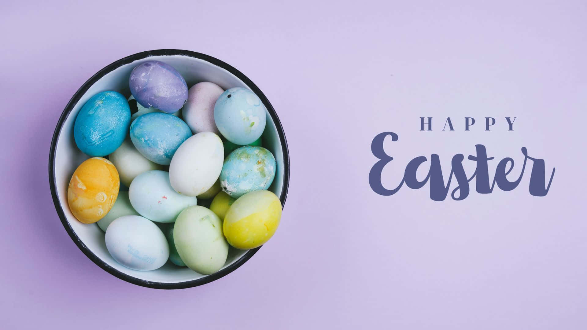 Purple With Bowl Of Easter Eggs Background