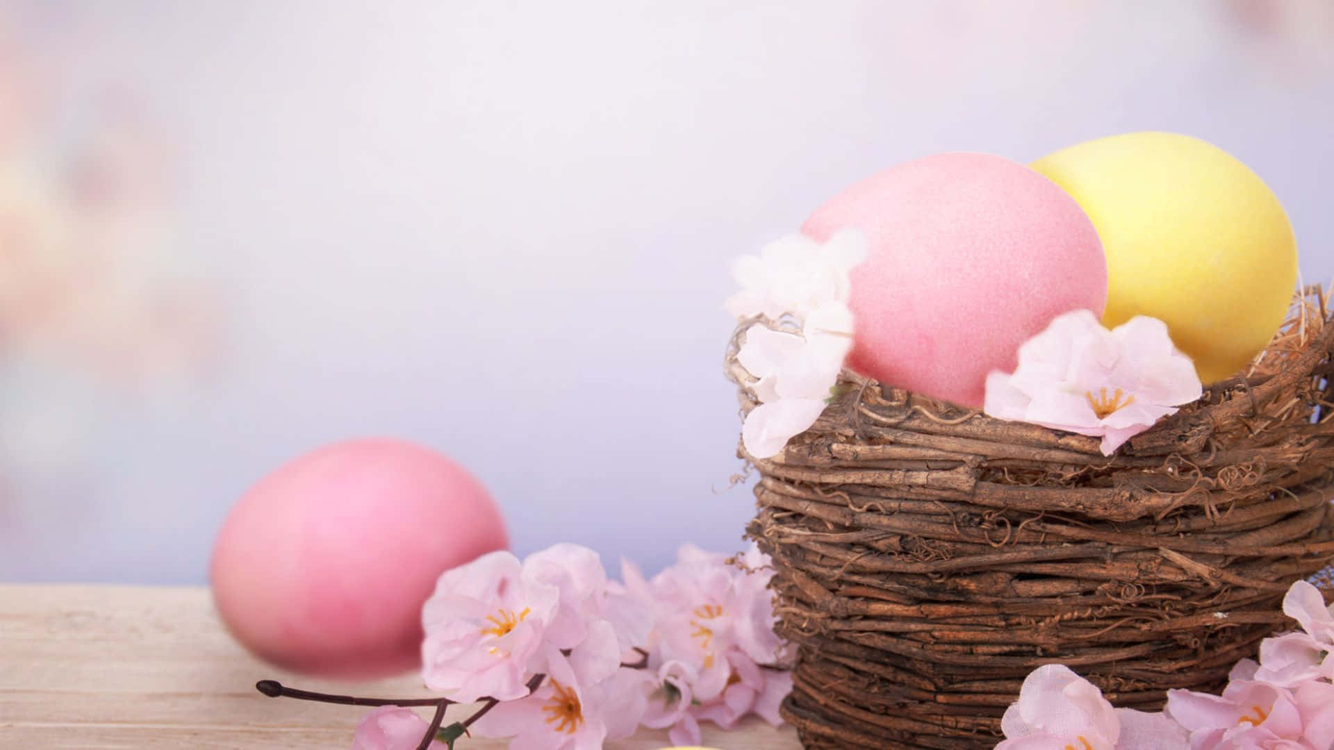 Pink And Yellow Easter Egg Inside Basket Background