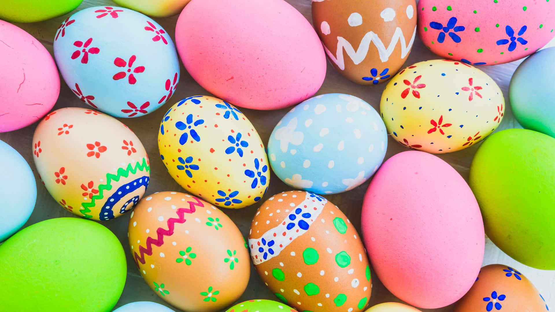 Colorfully Decorated Easter Eggs Background