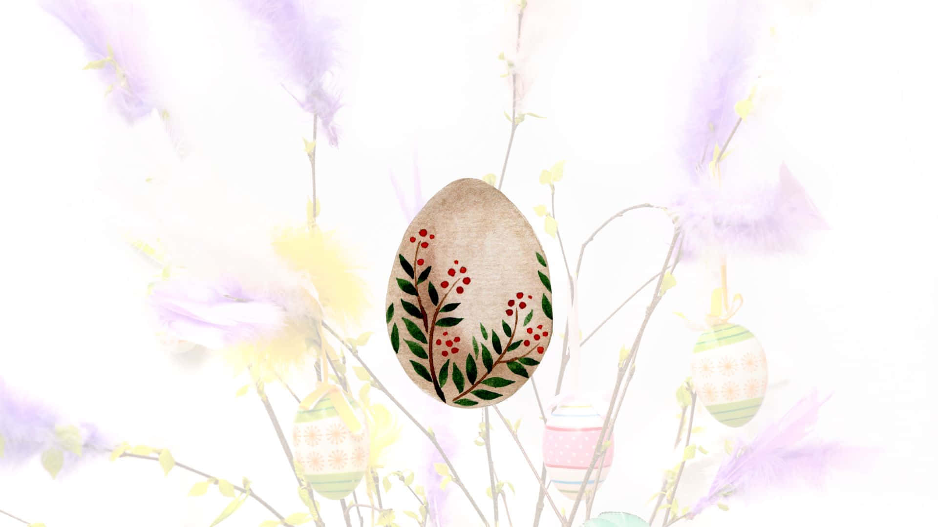 Brown Easter Egg With Leaves Background