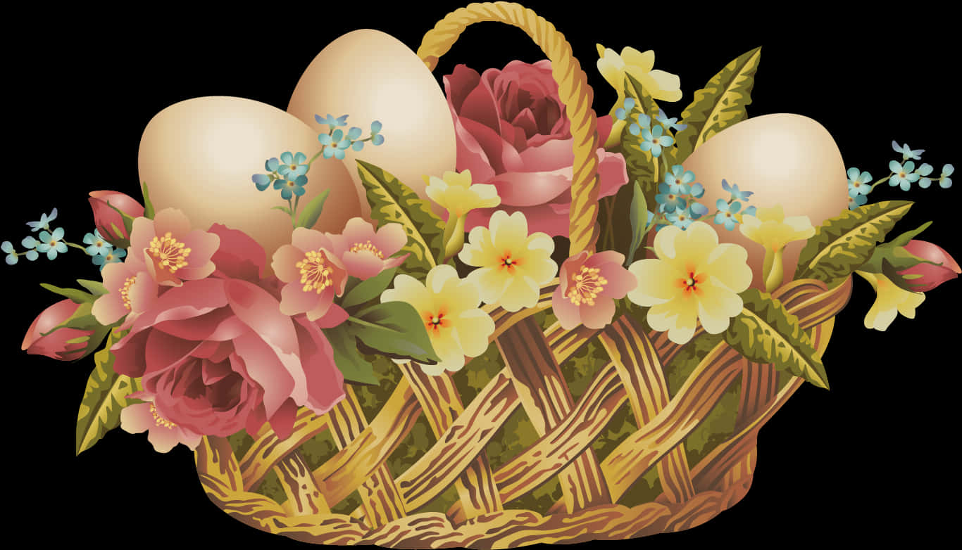 Easter Egg Basket Floral Design PNG
