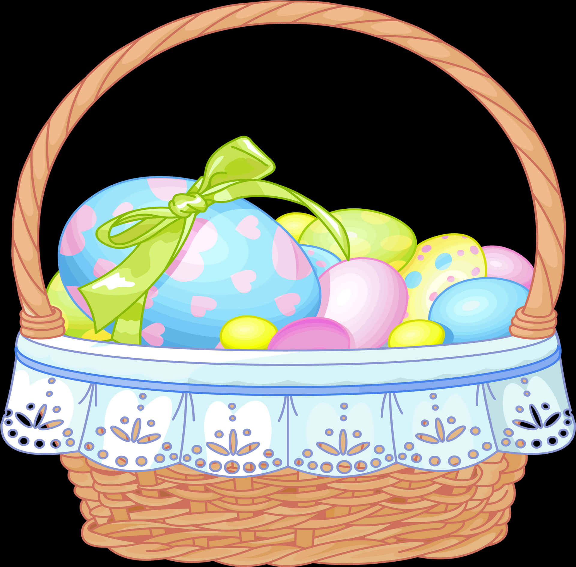 Easter Egg Basket Illustration PNG