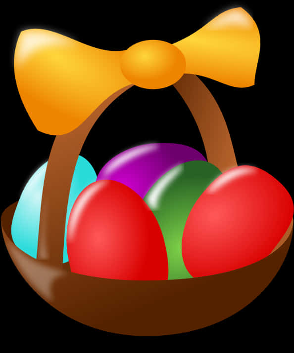 Easter Egg Basketwith Yellow Bow PNG