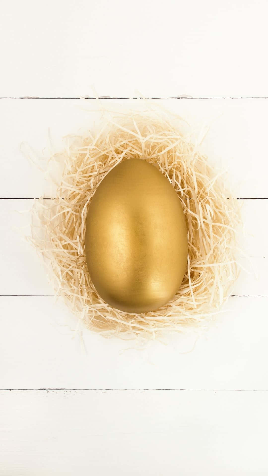 Golden Egg In A Nest On White Wooden Background Wallpaper