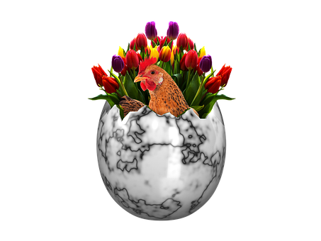 Easter Egg Vasewith Chickenand Tulips PNG