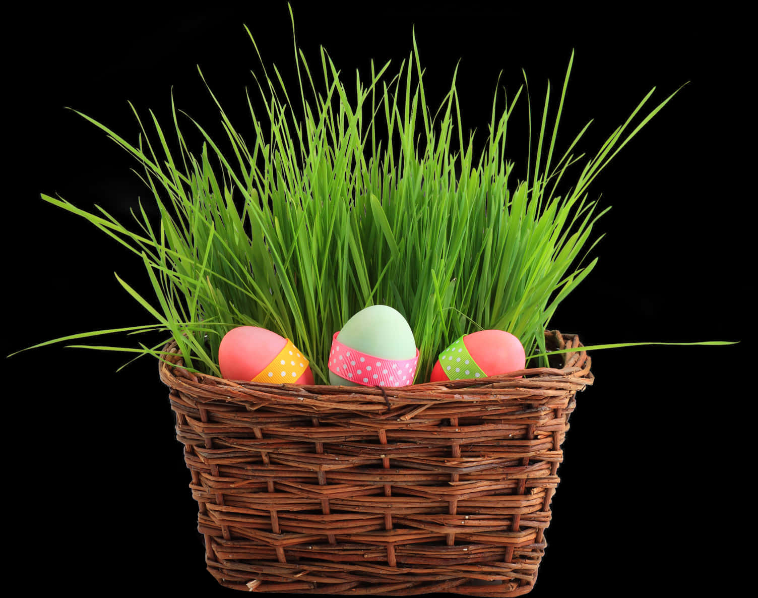 Easter Eggsin Basketwith Green Grass PNG