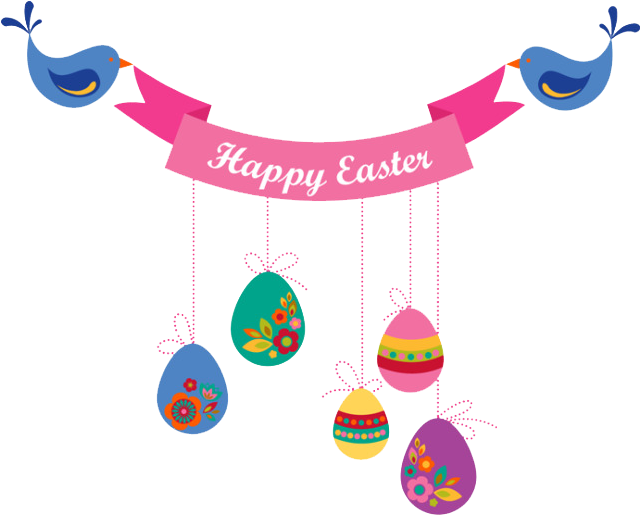 Easter Greeting Bannerwith Decorated Eggsand Birds PNG