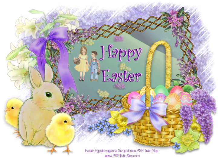 Easter Greetings Basketand Chicks PNG