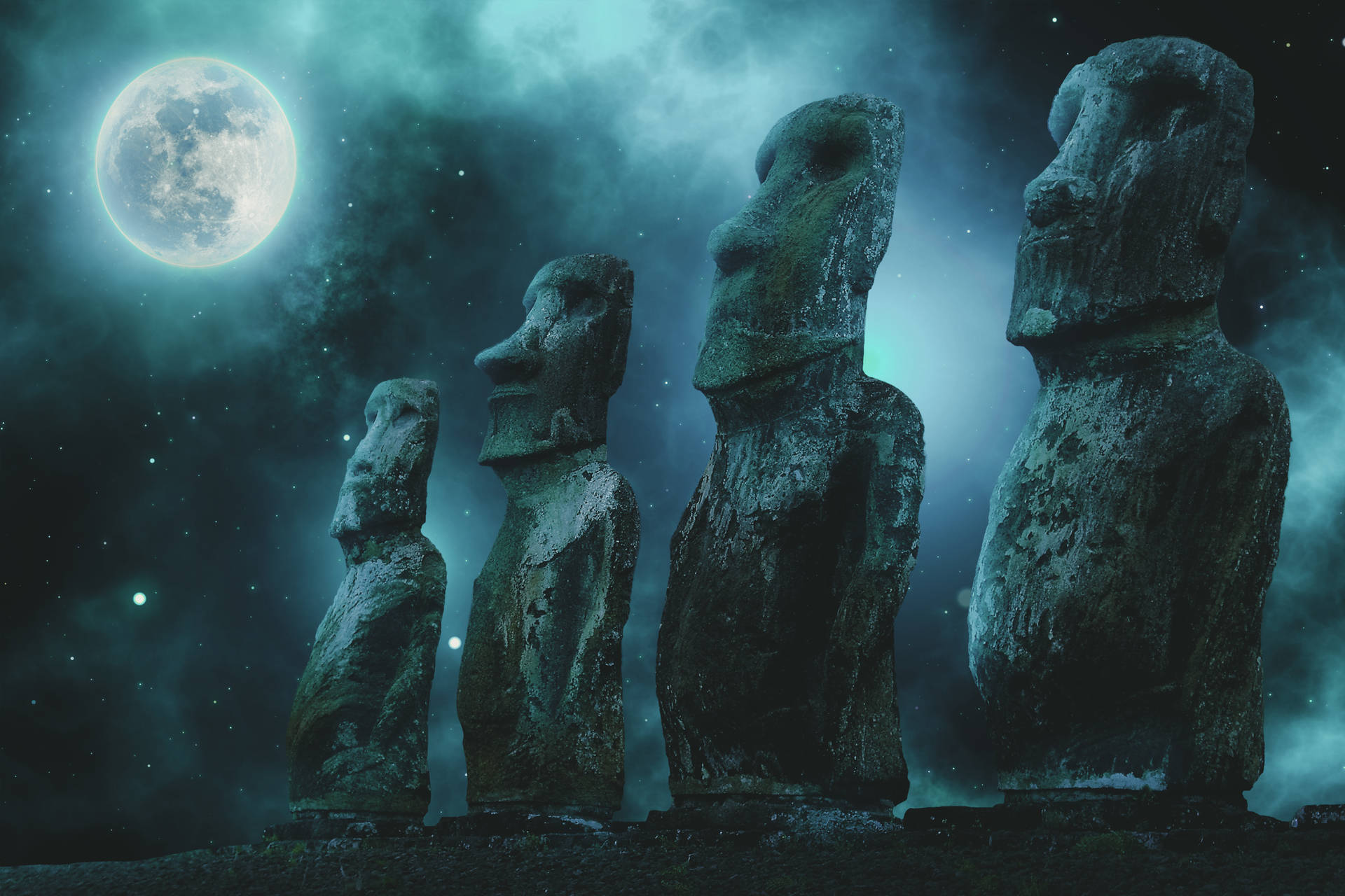 Easter Island Moon And Stars Wallpaper