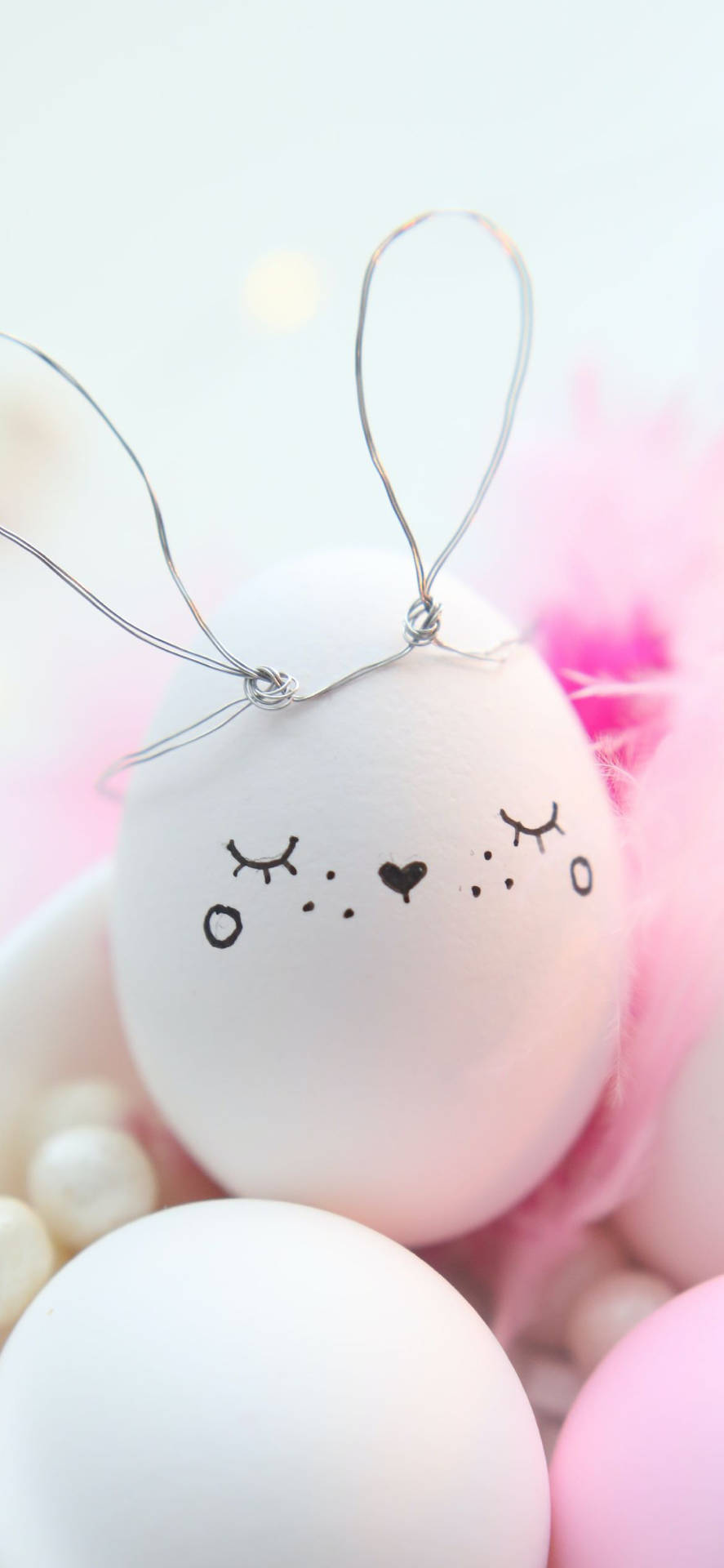 Easter Bunny Eggs With Pink And White Feathers Wallpaper